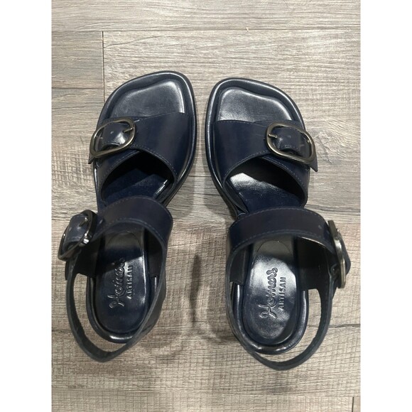 NWOB Homers Navy Blue Block Heel Leather Hand Crafted Strappy Sandals Size 36 - Picture 5 of 7